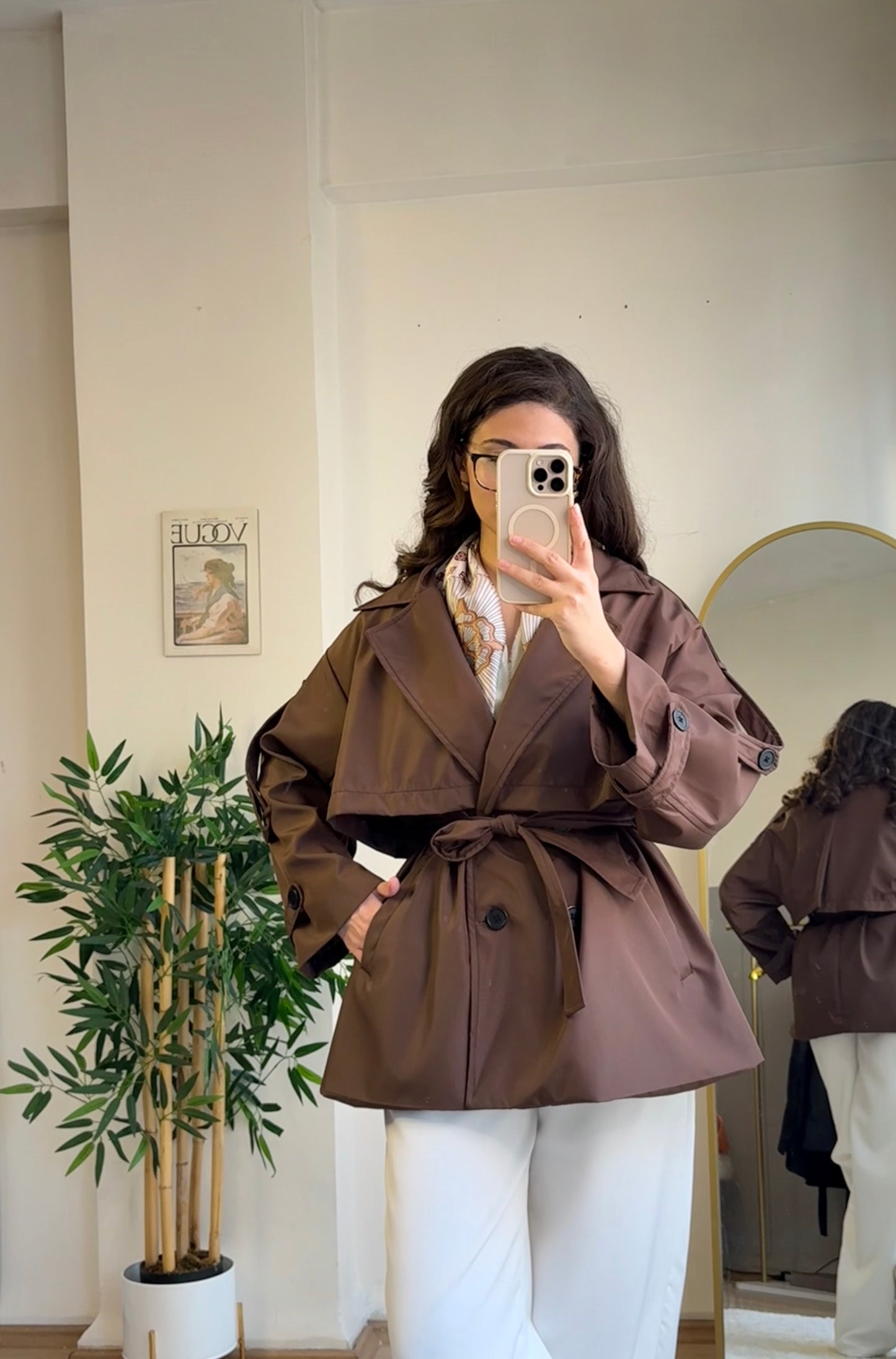 Pure Gabardin Yarım Trençkot Acı Kahve