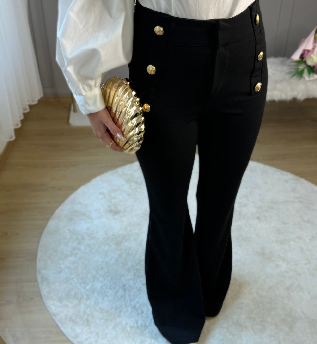 Gold Düğme İspanyol Paça Pantolon