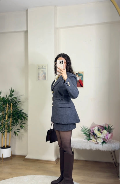 Elegant Kaşe Kemerli Ceket