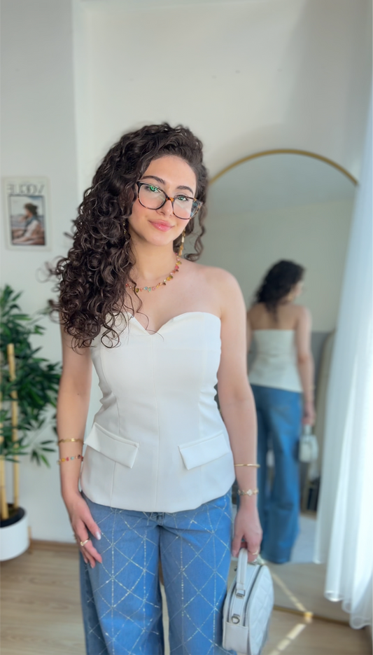 Straplez Elegant Ceket Beyaz