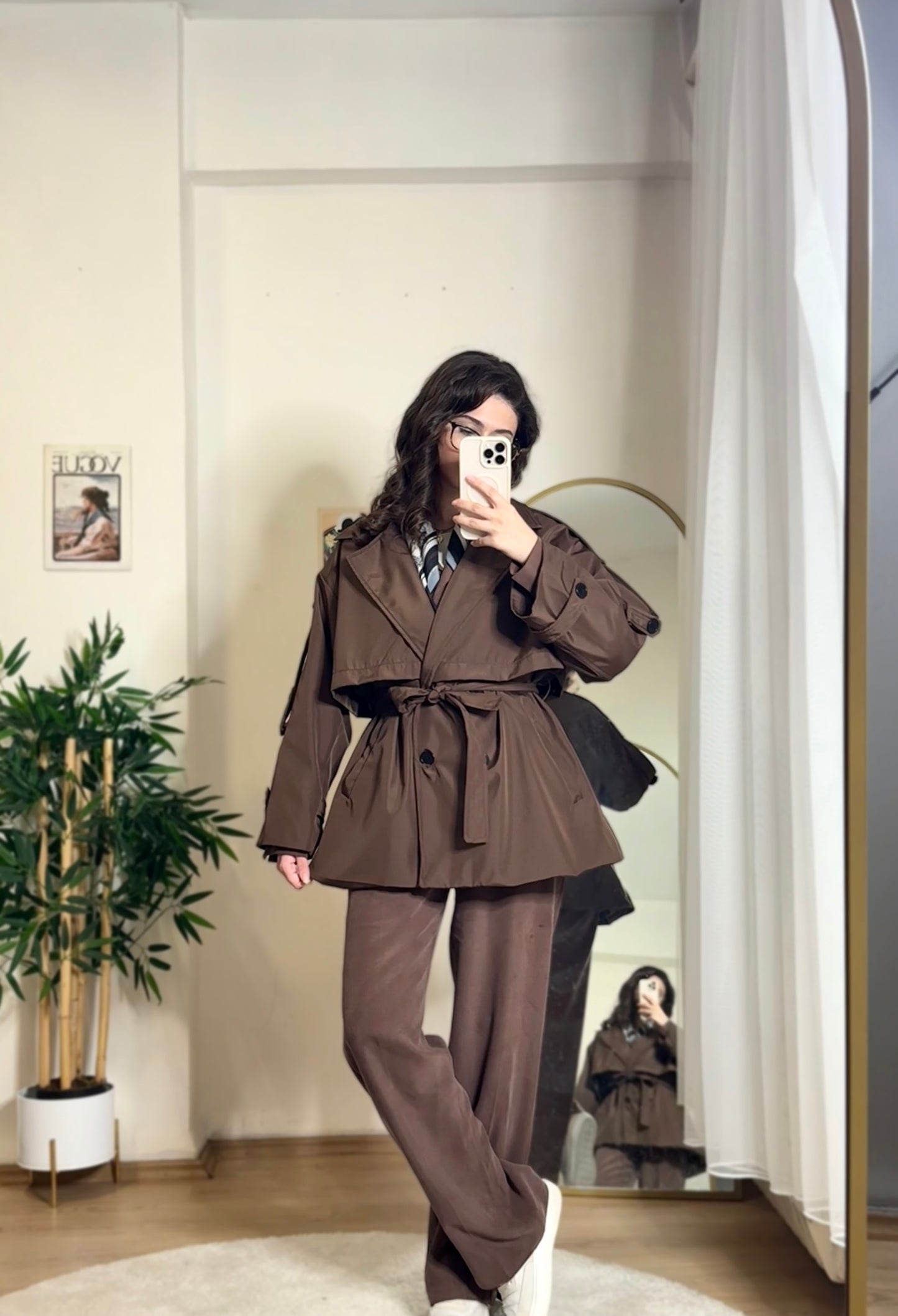 Pure Gabardin Yarım Trençkot Acı Kahve