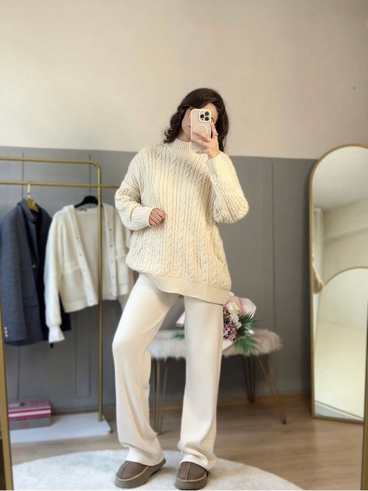 Almond Knit Örgü Model Kazak