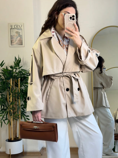 Pure Gabardin Yarım Trençkot Bej