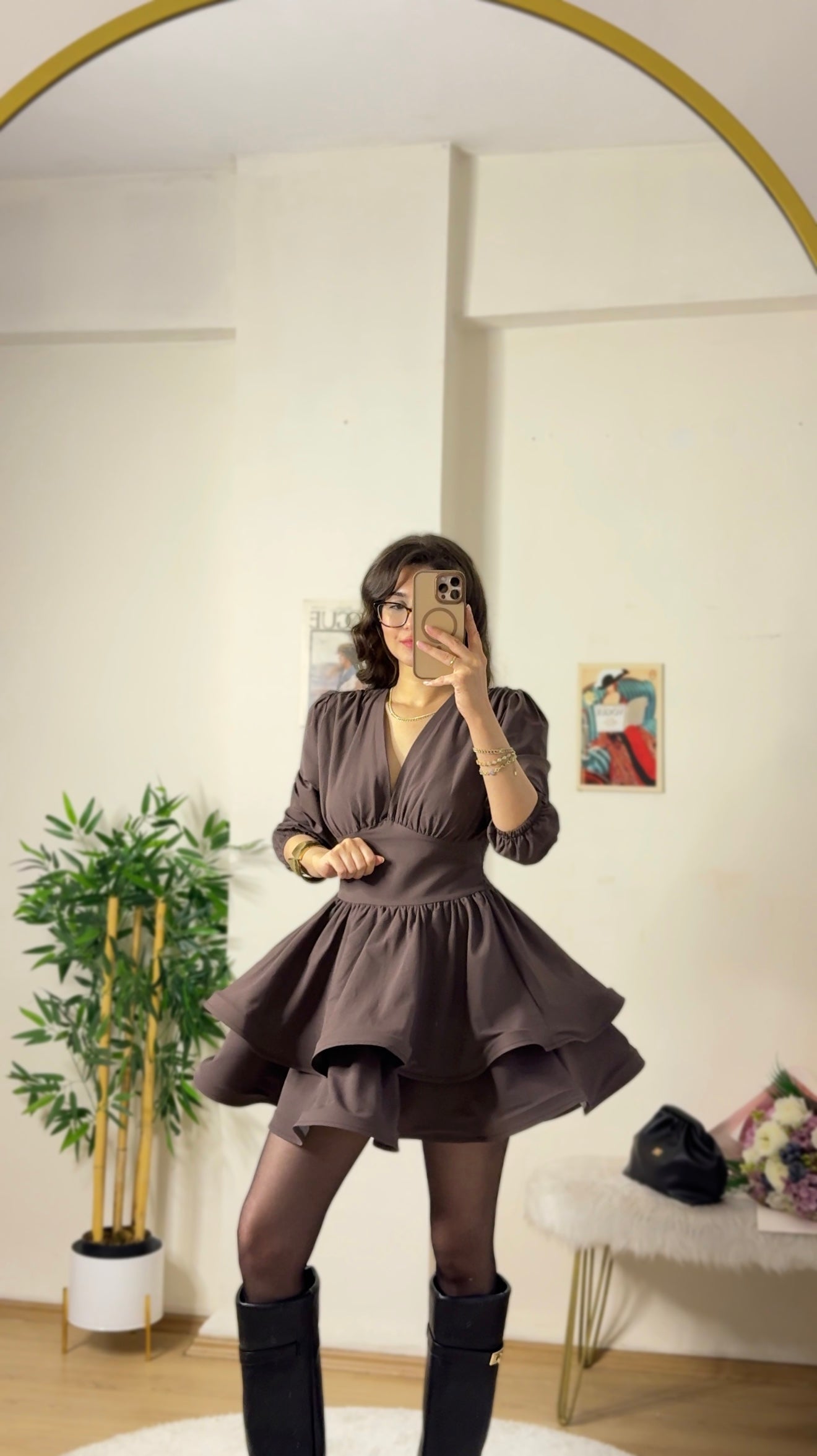 Couture Silhouette Tarlatan Elbise Acı Kahve