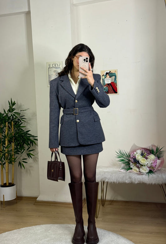 Elegant Kaşe Kemerli Ceket