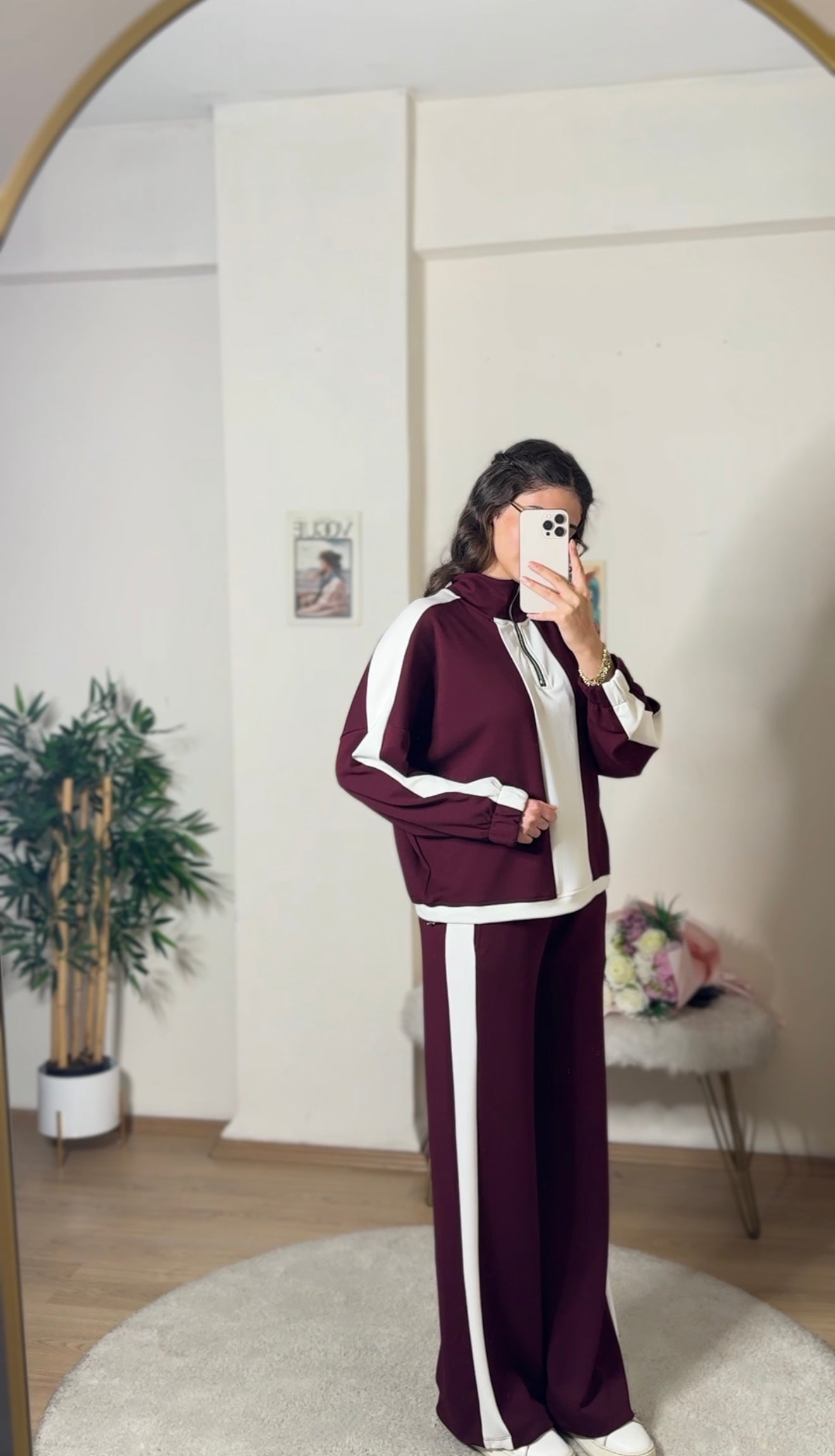 Yarım Fermuar Modal Takım Bordo