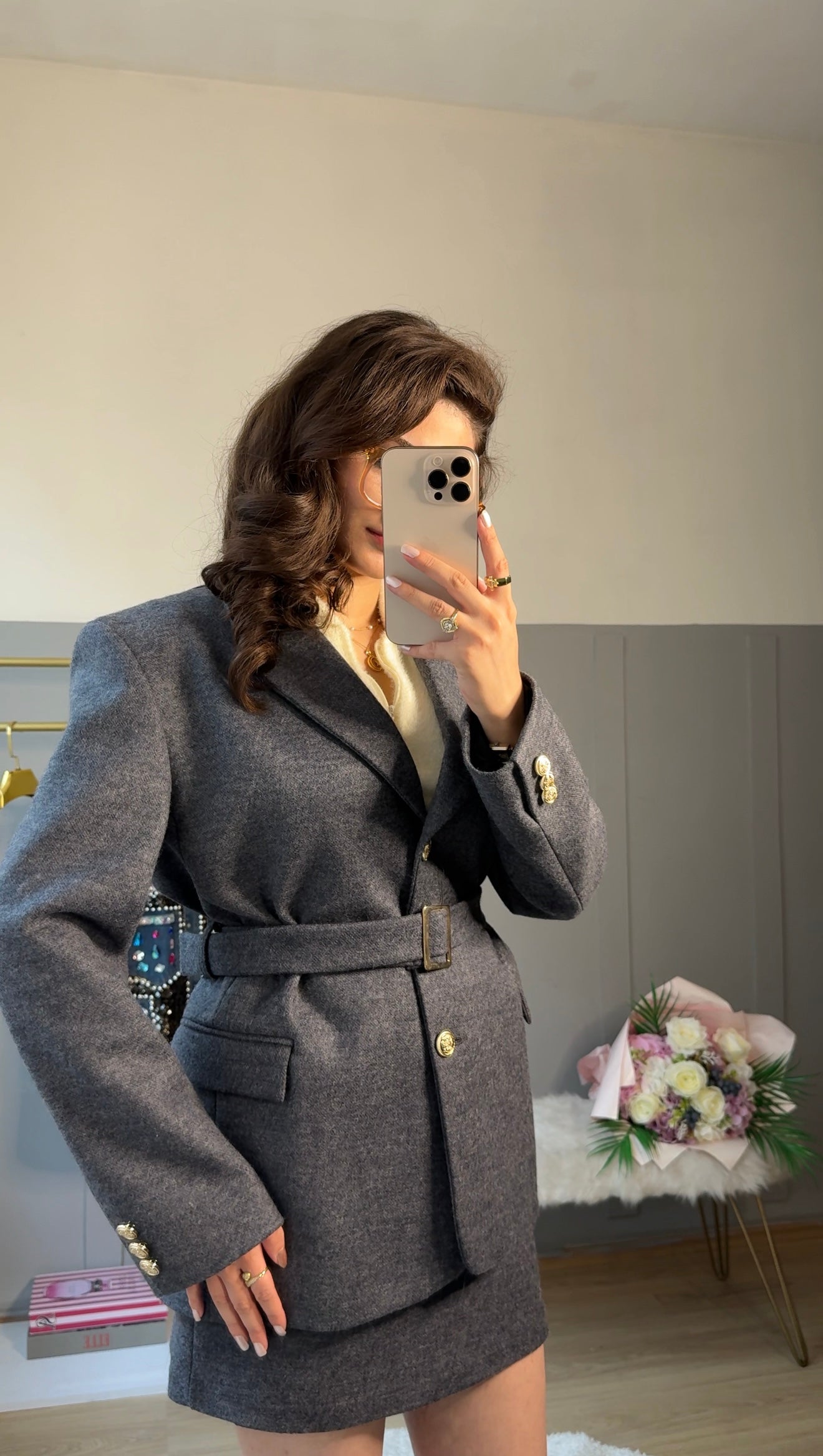 Elegant Kaşe Kemerli Ceket