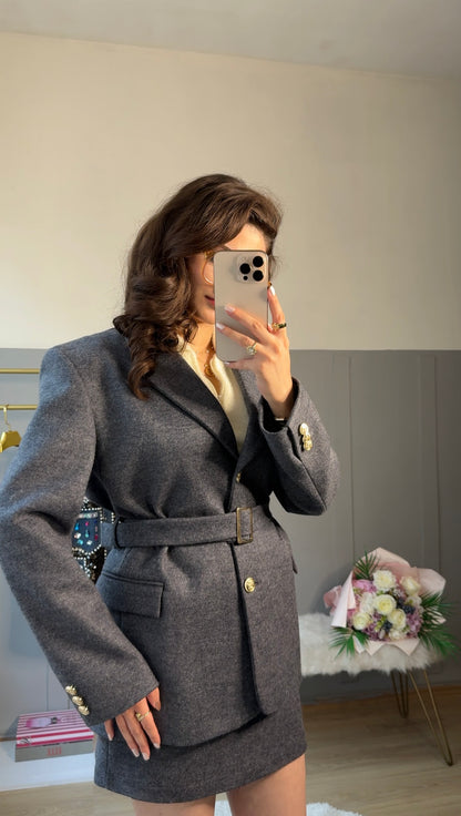 Elegant Kaşe Kemerli Ceket