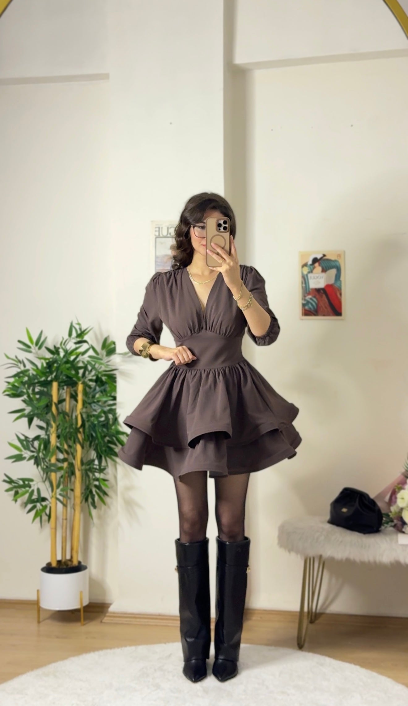 Couture Silhouette Tarlatan Elbise Acı Kahve