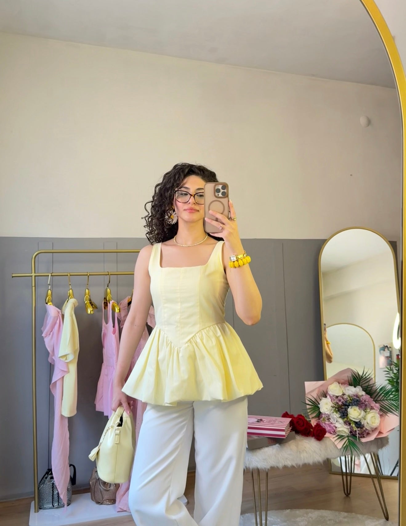 Poplin Balonlu Tasarım Gömlek Sarı