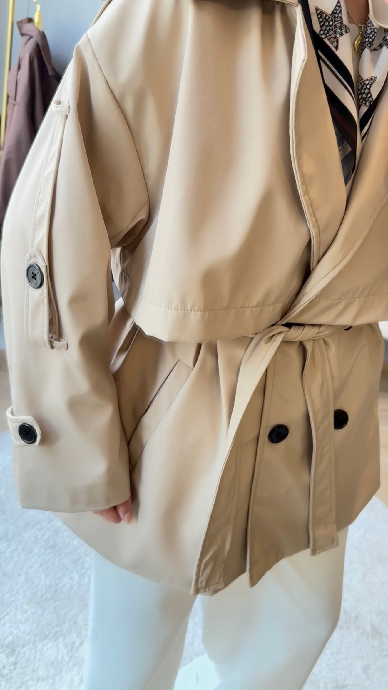 Pure Gabardin Yarım Trençkot Bej