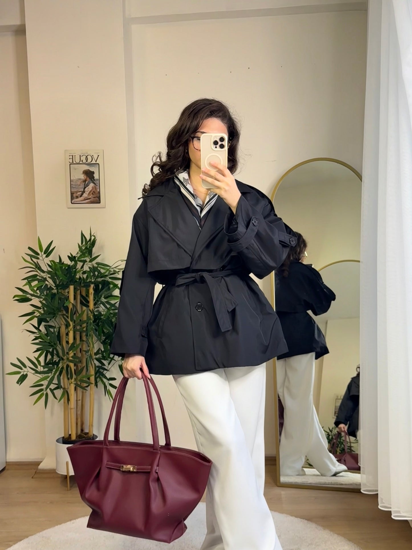 Pure Gabardin Yarım Trençkot Siyah