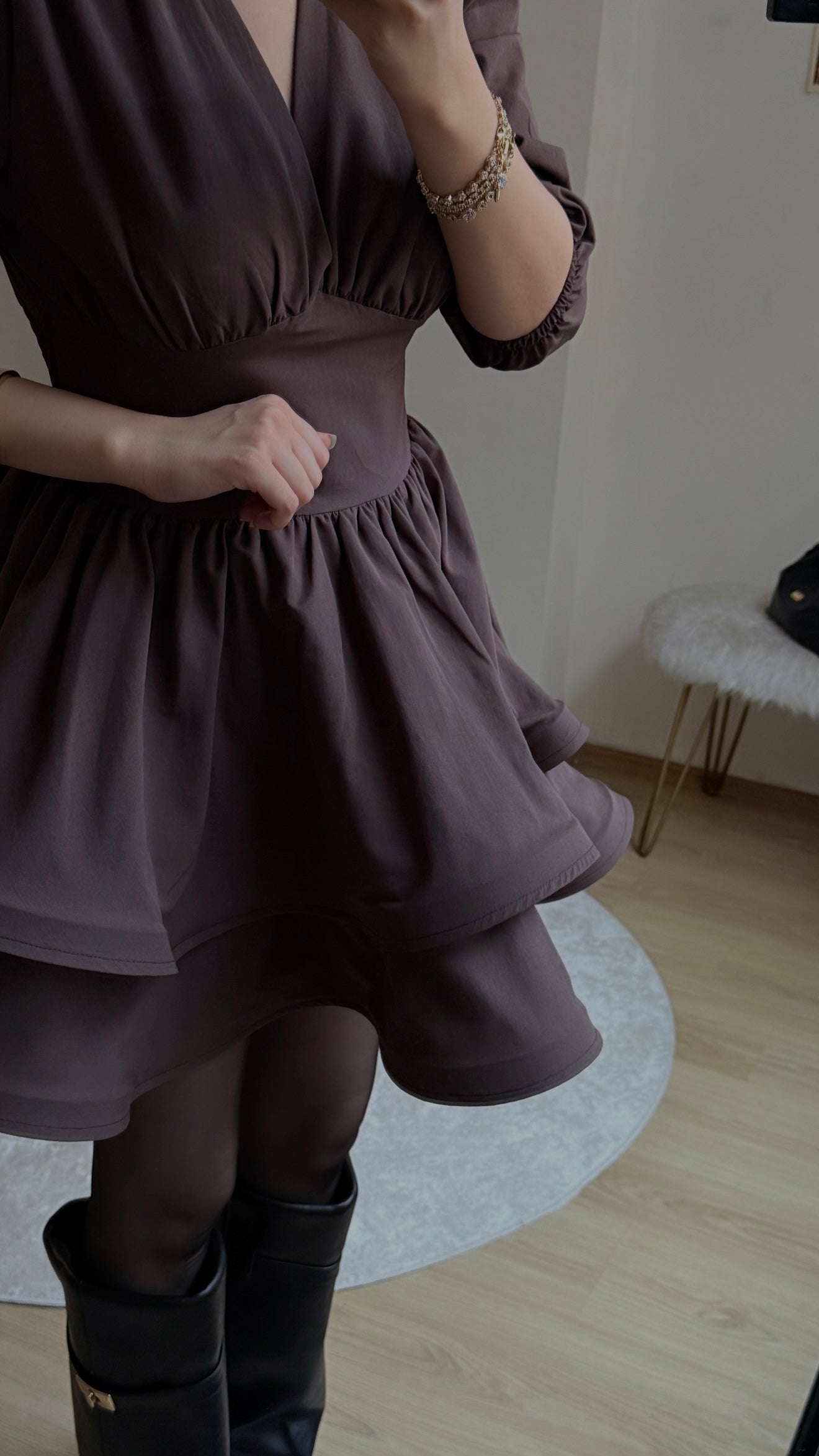 Couture Silhouette Tarlatan Elbise Acı Kahve