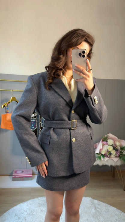 Elegant Kaşe Kemerli Ceket