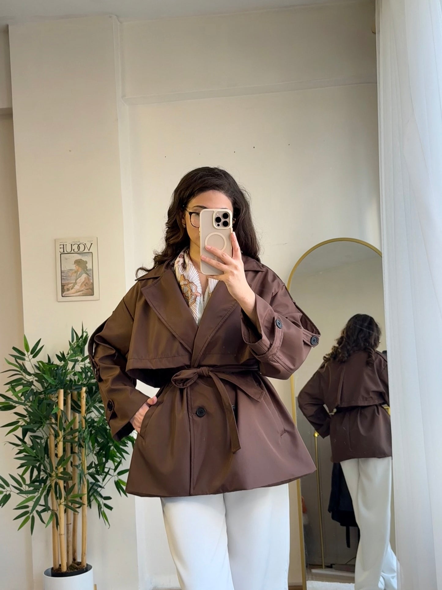 Pure Gabardin Yarım Trençkot Acı Kahve