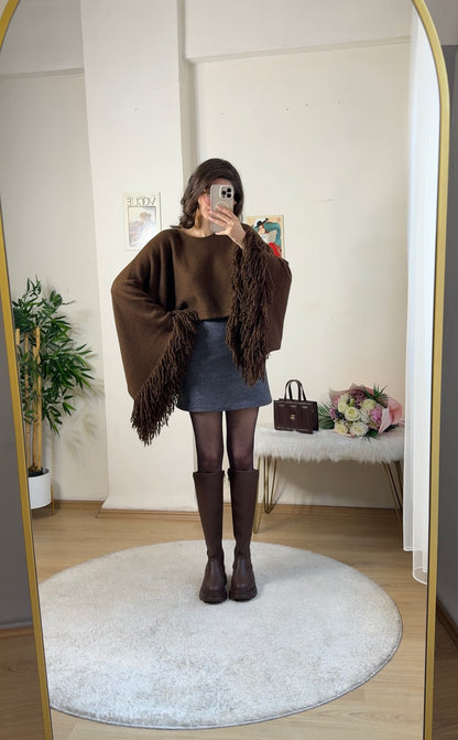 İspanyol Kol Püskül Kazak Acı Kahve