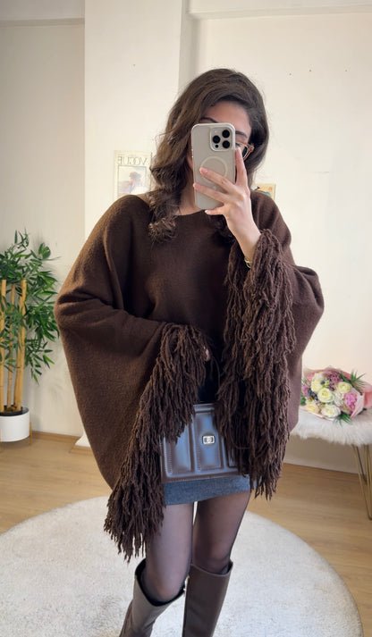 İspanyol Kol Püskül Kazak Acı Kahve