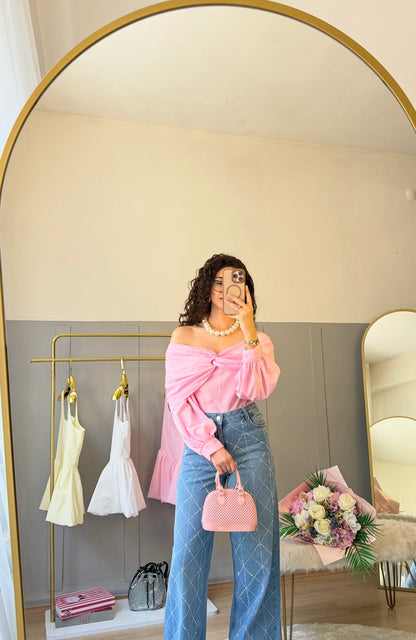 Madonna Yaka Tasarım Gömlek Pembe