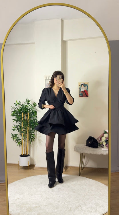 Couture Silhouette Tarlatan Elbise Siyah