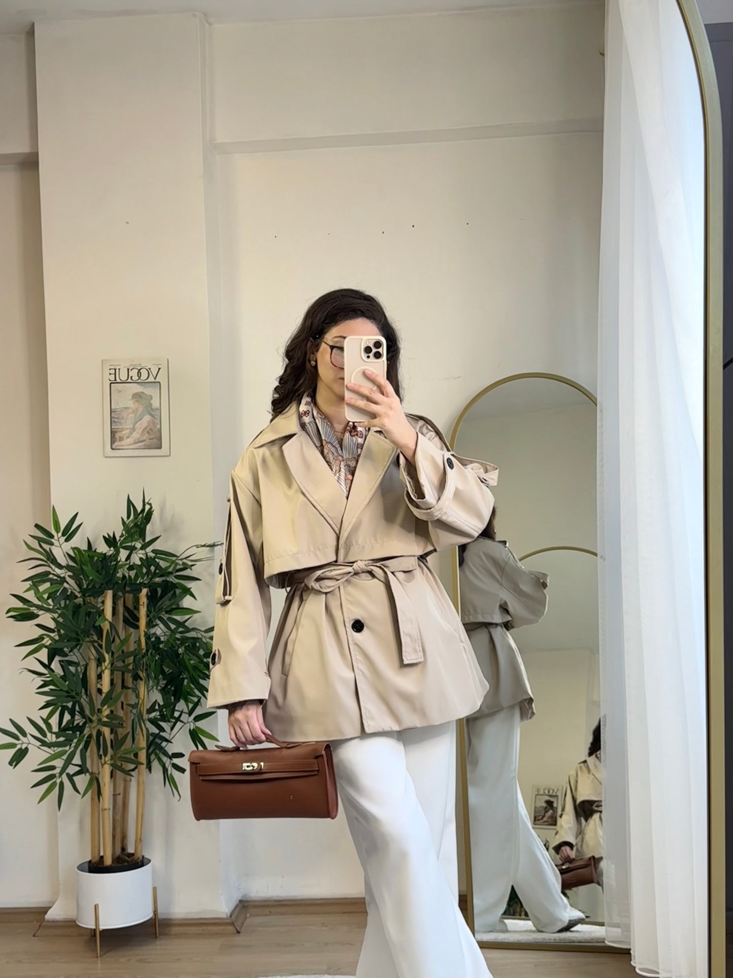 Pure Gabardin Yarım Trençkot Bej