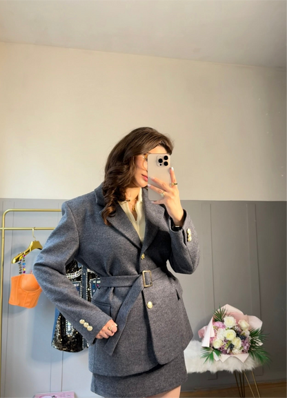 Elegant Kaşe Kemerli Ceket