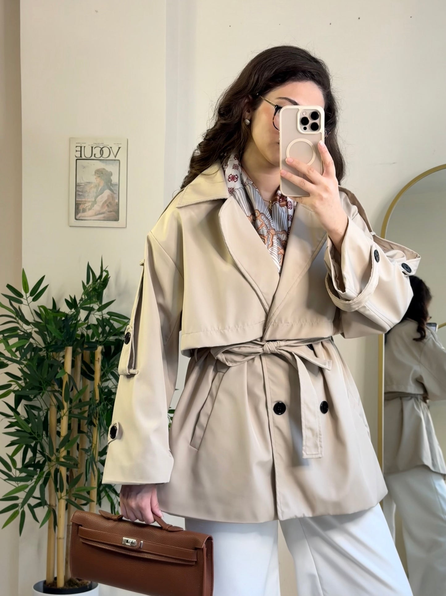 Pure Gabardin Yarım Trençkot Bej