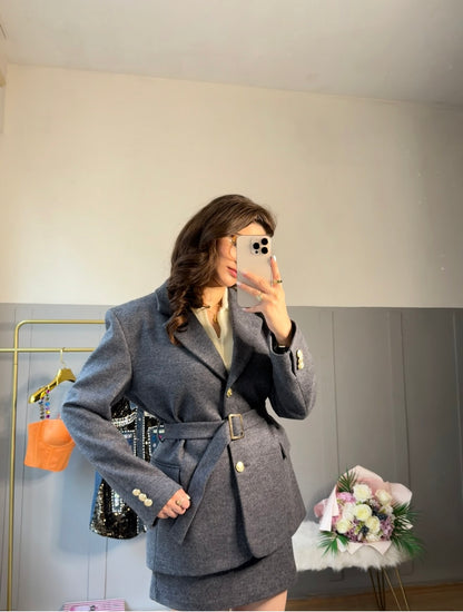 Royal Wool Blend Kaşe Etek-Ceket Takım