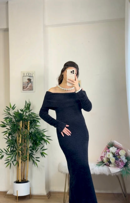 Madonna Winter Luxe Elbise Siyah