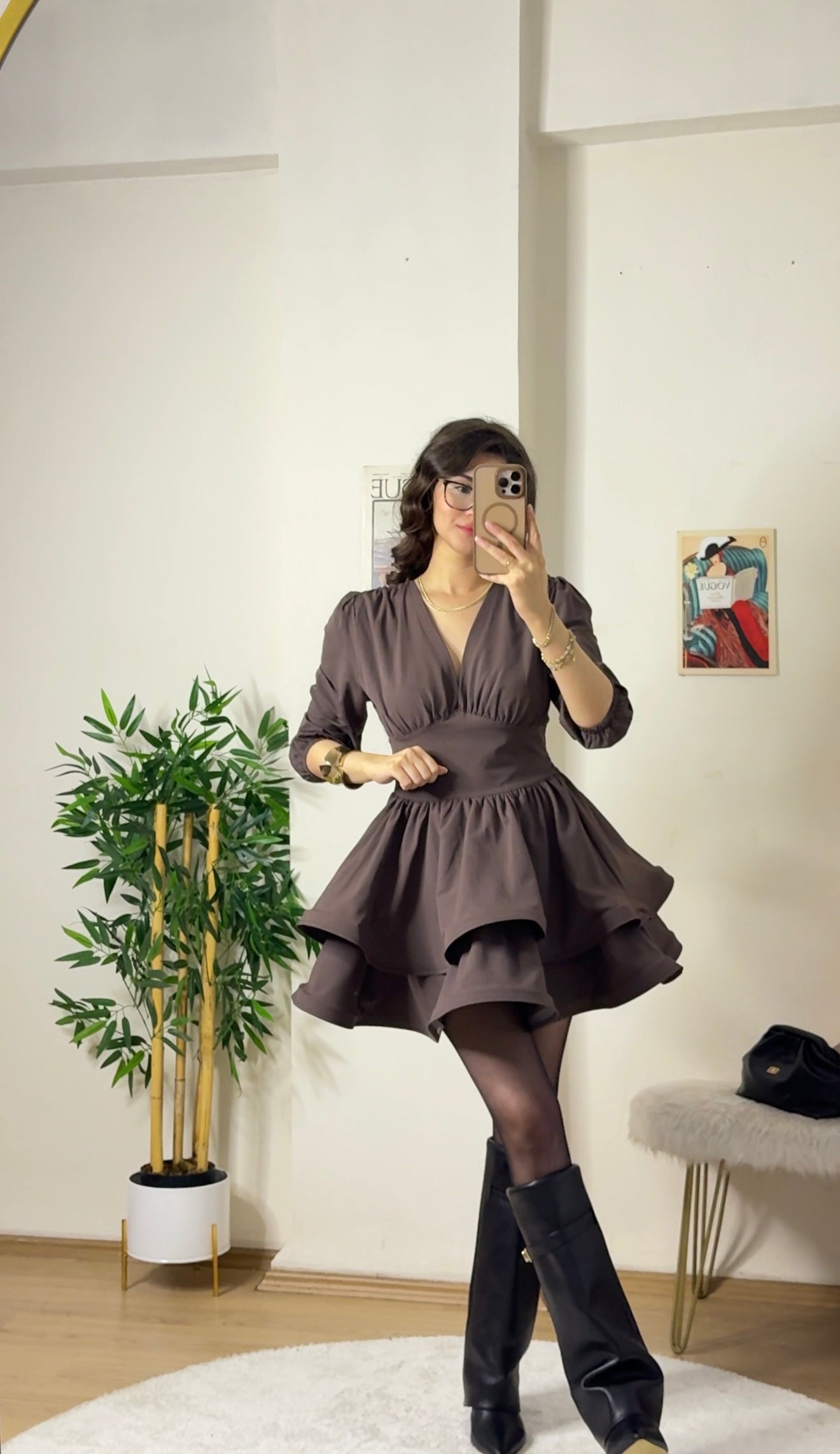 Couture Silhouette Tarlatan Elbise Acı Kahve