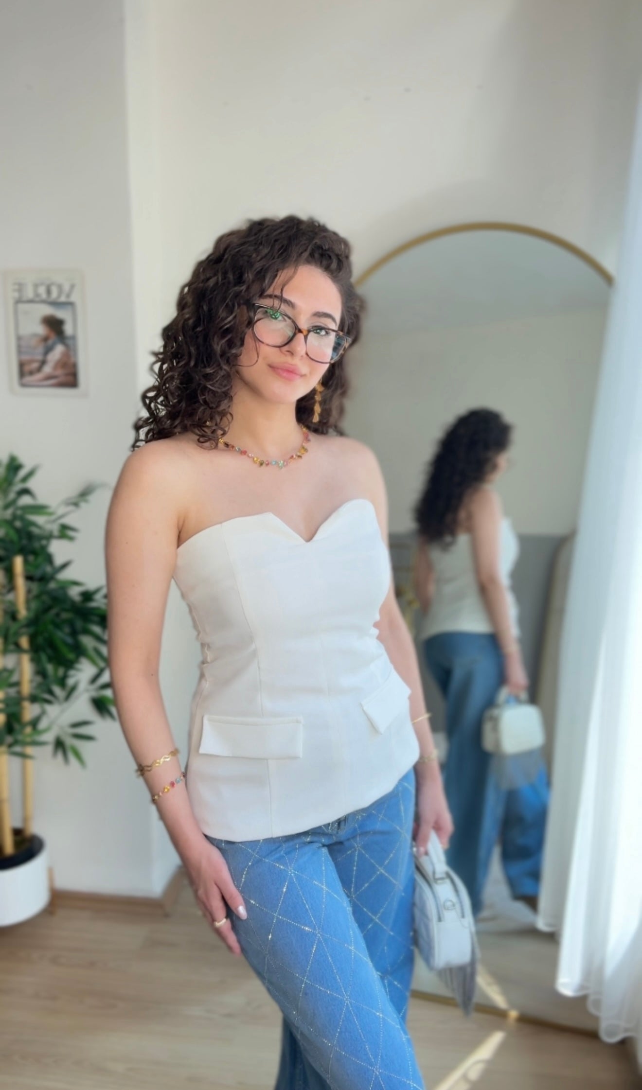 Straplez Elegant Ceket Beyaz