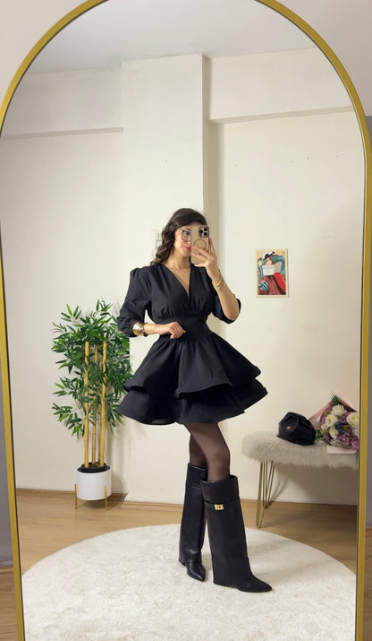 Couture Silhouette Tarlatan Elbise Siyah