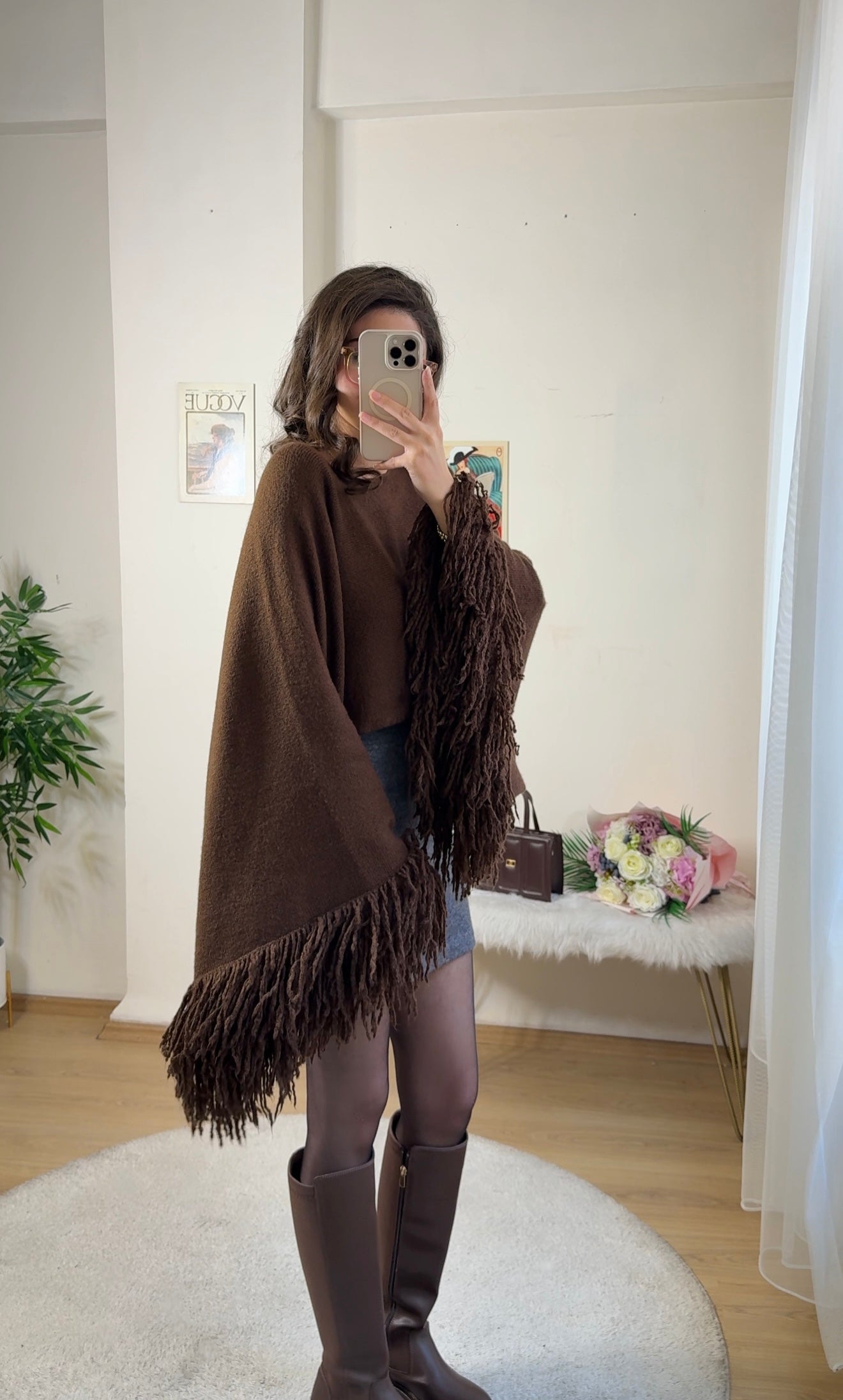 İspanyol Kol Püskül Kazak Acı Kahve