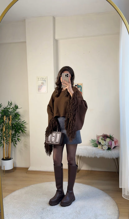 İspanyol Kol Püskül Kazak Acı Kahve