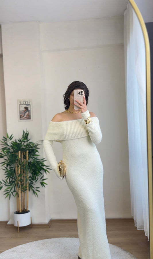 Madonna Winter Luxe Elbise Beyaz