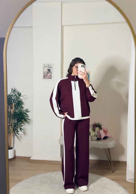 Yarım Fermuar Modal Takım Bordo