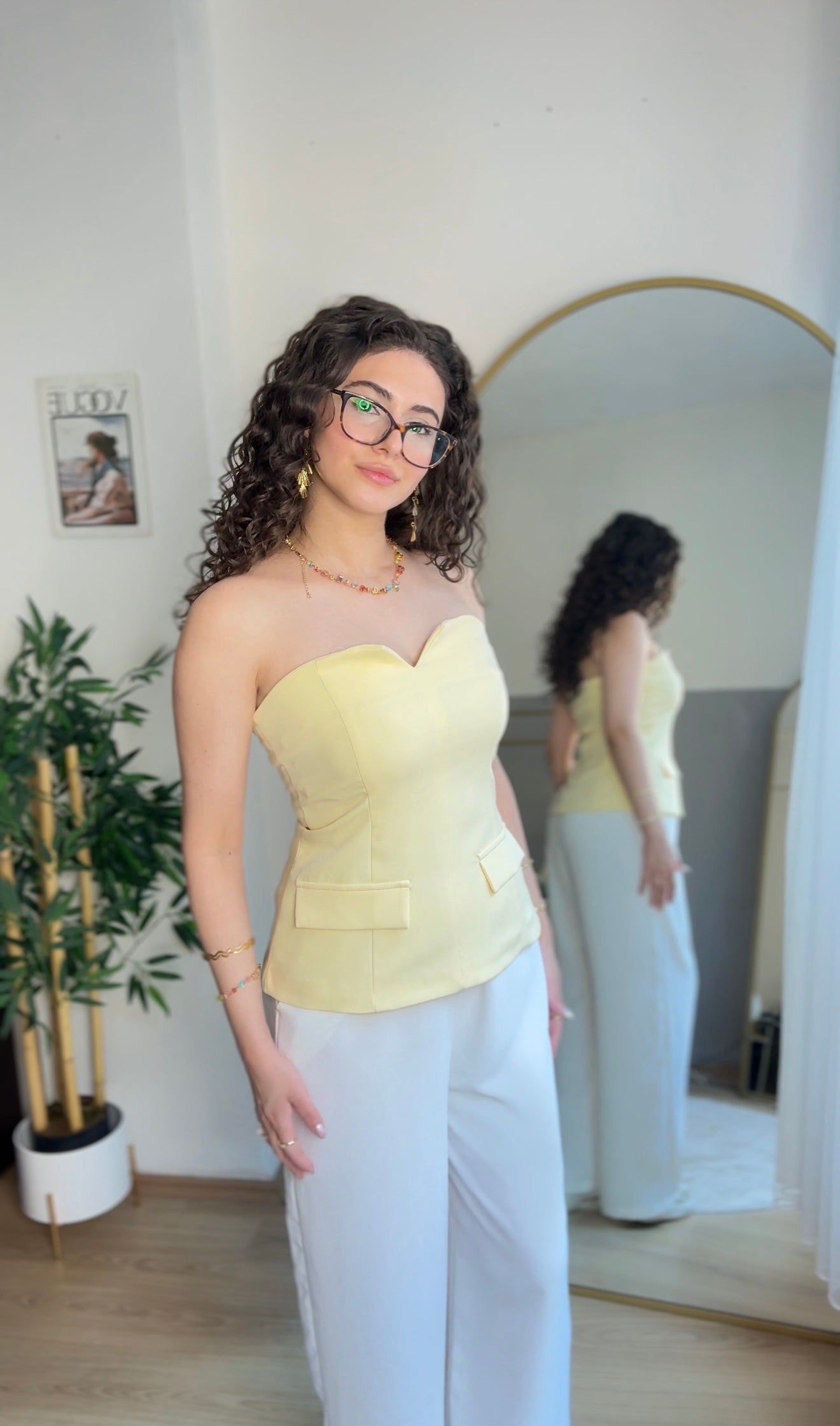 Straplez Elegant Ceket Sarı