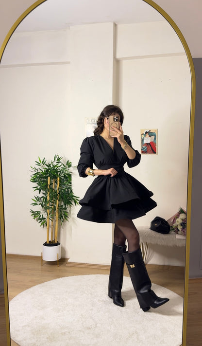 Couture Silhouette Tarlatan Elbise Siyah