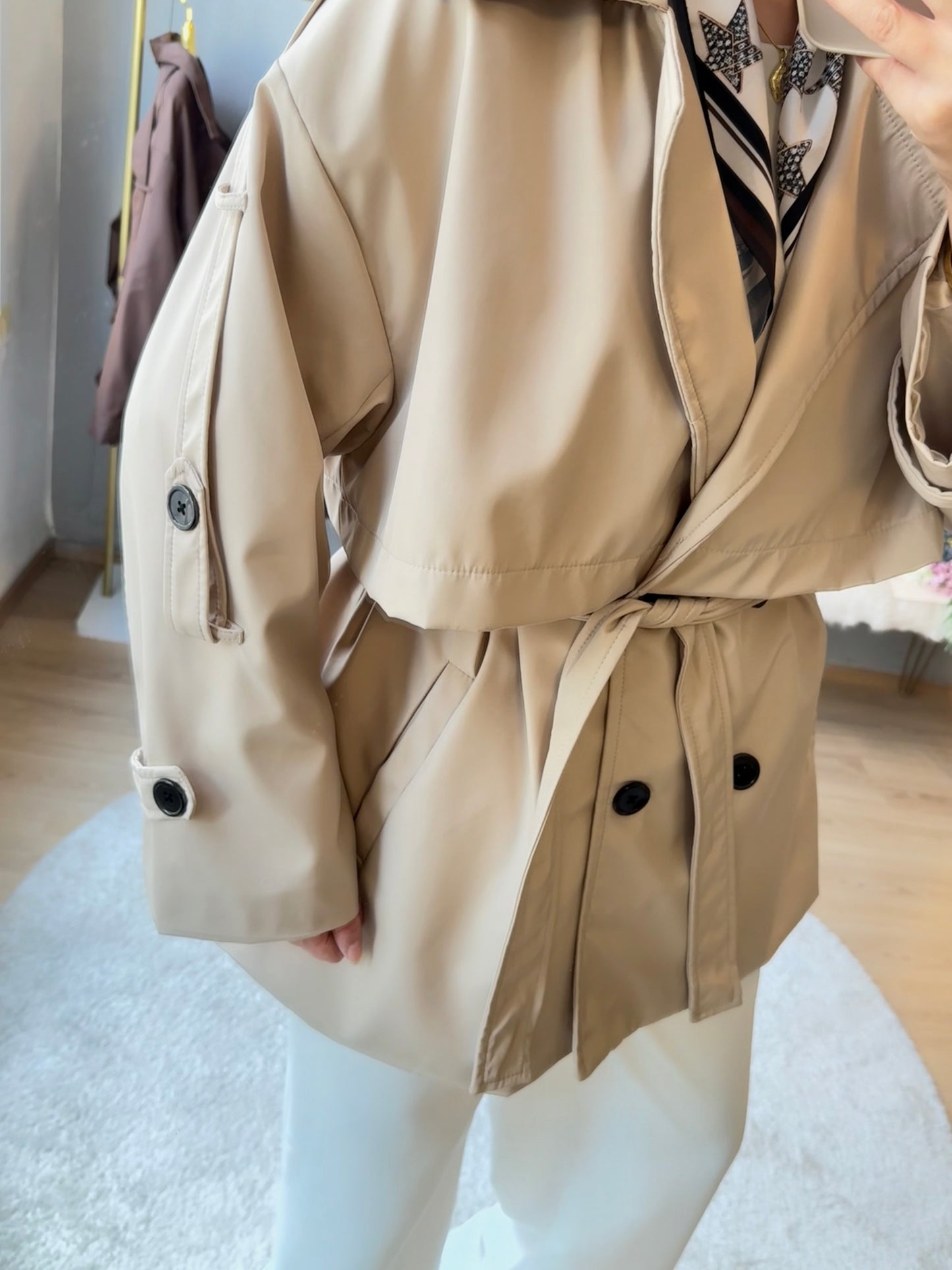 Pure Gabardin Yarım Trençkot Bej