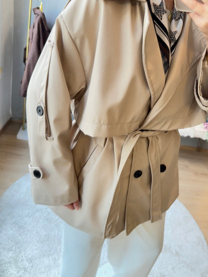 Pure Gabardin Yarım Trençkot Bej