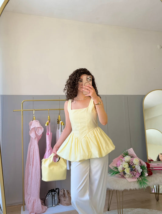 Poplin Balonlu Tasarım Gömlek Sarı