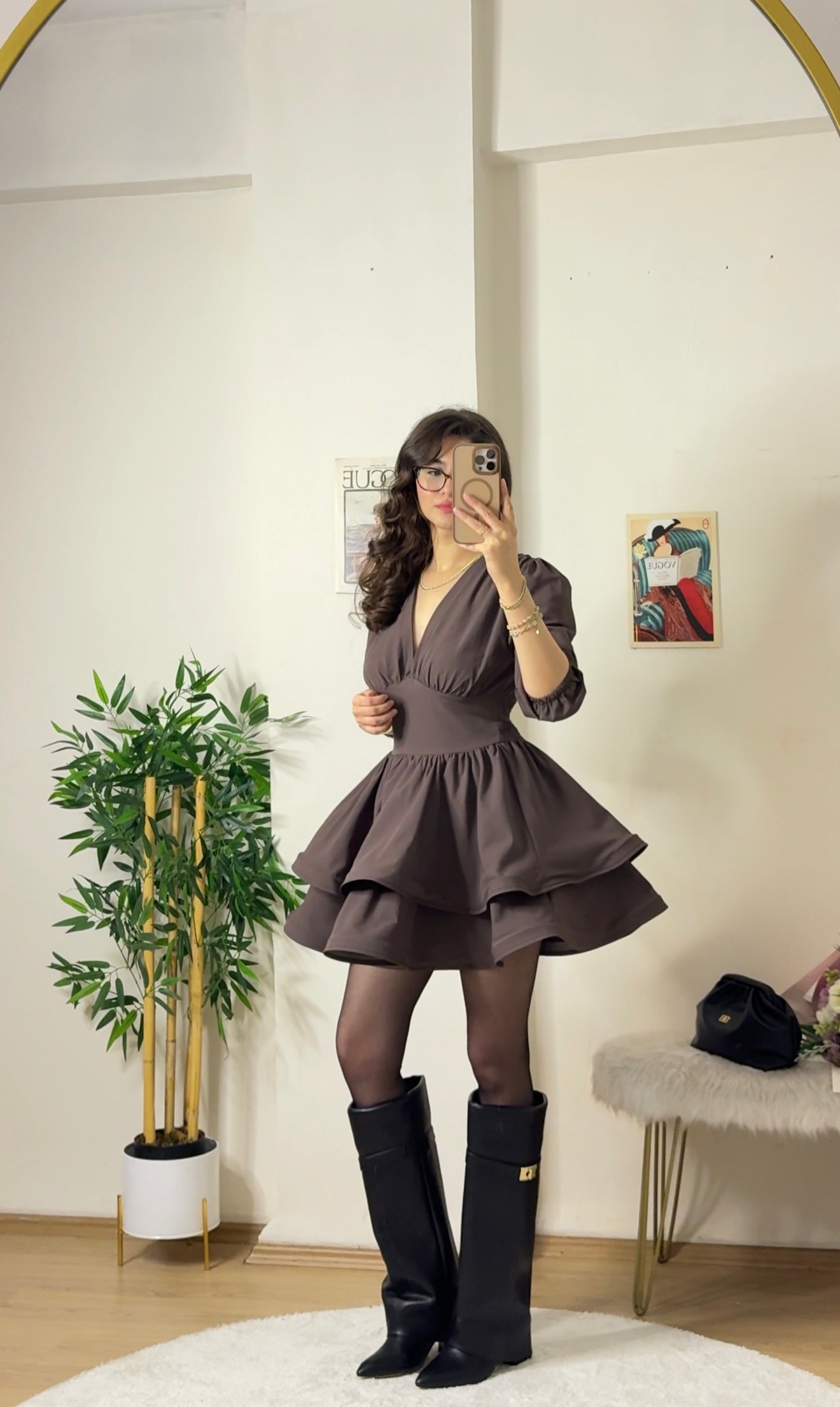 Couture Silhouette Tarlatan Elbise Acı Kahve